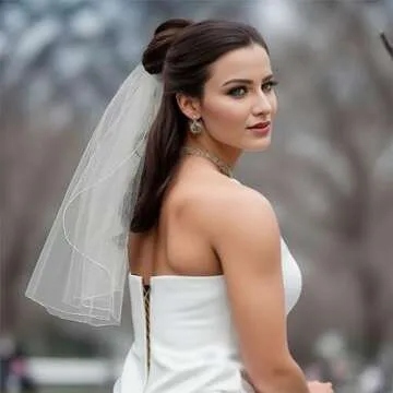 SAMKY 1T 1 Tier Hemmed Pencil Edge Bridal Wedding Veil -Light Ivory Shoulder Length 25" V523