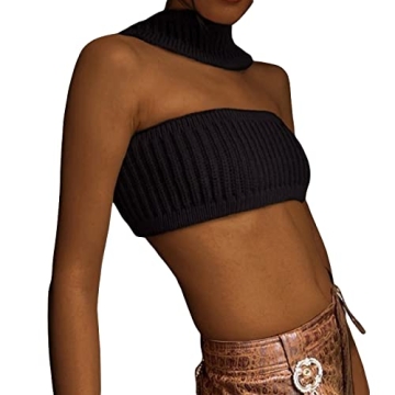 KMBANGI Stylish Strapless Ribbed Knit Crop Top - Versatile & Trendy