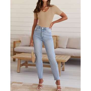 ZESICA Women's Short Sleeve T Shirts Summer V Neck Tops Casual Ribbed Knit Slim Fit Basic Tees,Toffee,Small