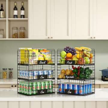 JKsmart 3 Pack XXL Stackable Wire Baskets with Handles for Pantry Storage and Organization, Fruit an...