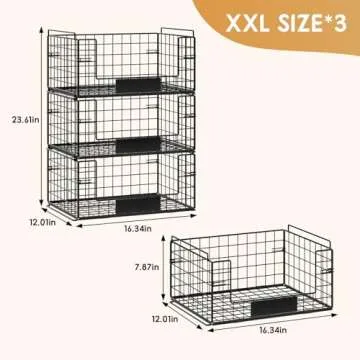 JKsmart 3 Pack XXL Stackable Wire Baskets with Handles for Pantry Storage and Organization, Fruit and Vegetable Basket with Name Plates, Metal Storage Bins for Snack Can Fruit Veggies
