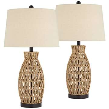 360 Lighting San Carlos Coastal Cottage Nautical Modern Table Lamps 29" Tall Set of 2 Natural Rattan...