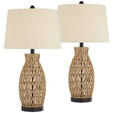360 Lighting San Carlos Coastal Cottage Nautical Modern Table Lamps 29" Tall Set of 2 Natural Rattan...