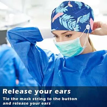 Honoson 6 Pcs Scrub Caps Women Nursing Hats with Buttons Adjustable Bouffant Nurse Hats Ponytail Holder Bouffant Turban(Fresh Patterns) Multi-Color