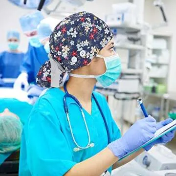 Honoson 6 Pcs Scrub Caps Women Nursing Hats with Buttons Adjustable Bouffant Nurse Hats Ponytail Holder Bouffant Turban(Fresh Patterns) Multi-Color