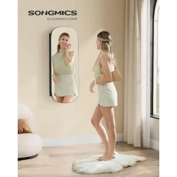 SONGMICS Jewelry Organizer, LED Jewelry Cabinet Wall or Door Mounted, Lockable Rounded Wide Mirror w...