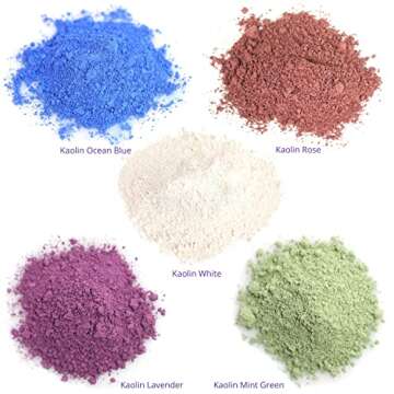 ClearLee Kaolin Clay Cosmetic Grade Powder Sample 5 Pack (White, Rose, Ocean Blue, Mint Green, Lavender) - 100% Pure Natural Powder - Great For Skin Detox, Rejuvenation - DIY Clay Face Mask
