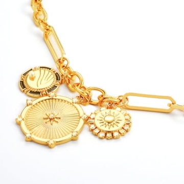 18K Gold Sun Mountain River Pendant Necklace for Women