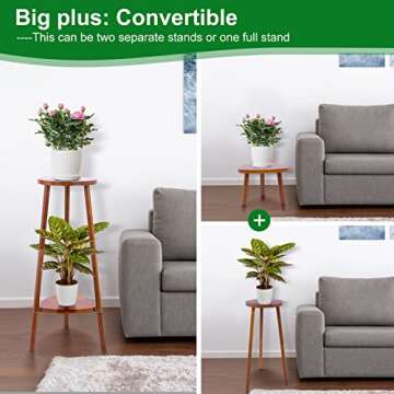 Eocogup Plant Stand Indoor Tall,2 Tier Convertible Wooden Flower Stand,Planter Stand,Multi-purpose P...