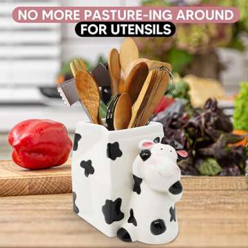 Sixdrop Utensil Holder | Cow Gifts for Women | Cow Stuff Print Kitchen Crock Storage | Accessories D...