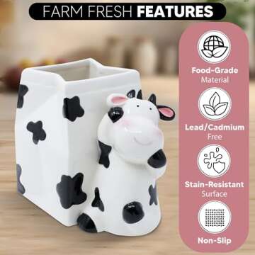 Sixdrop Utensil Holder | Cow Gifts for Women | Cow Stuff Print Kitchen Crock Storage | Accessories Decoration for Women | La Vaca Animal Cow Decor | Countertop Cow Stuff Vase