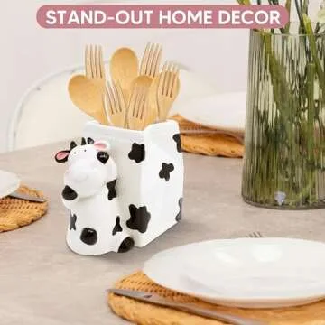 Sixdrop Utensil Holder | Cow Gifts for Women | Cow Stuff Print Kitchen Crock Storage | Accessories Decoration for Women | La Vaca Animal Cow Decor | Countertop Cow Stuff Vase
