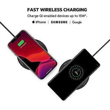Belkin Quick Charge Wireless Charging Pad - 15W Qi-Certified for iPhone, Samsung Galaxy, Apple Airpods Pro & More - Charge While Listening to Music, Streaming Videos, & Video Calls - Black