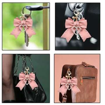 YangQian Bow Charm Keychain for Women Girls Bowknot Keychain Charm for Bag Purse Handbag Backpack Charms for Women Girls Keychain Accessories with Bows Charm Pink
