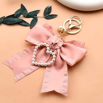 YangQian Bow Charm Keychain for Women Girls Bowknot Keychain Charm for Bag Purse Handbag Backpack Charms for Women Girls Keychain Accessories with Bows Charm Pink