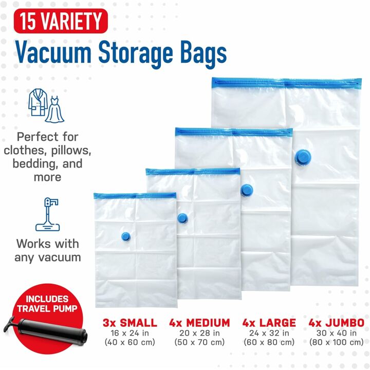 15 Pack Vacuum Storage Bags - Maximize Closet Space