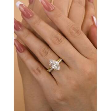 RODIFFY 3.5CT Marquise Cut Engagement Ring Set,18K Yellow Gold Plated 925 Sterling Silver Bridal Rin...