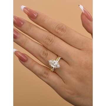 RODIFFY 3.5CT Marquise Cut Engagement Ring Set,18K Yellow Gold Plated 925 Sterling Silver Bridal Ring Set with Open Wedding band (Yellow Gold, 7)