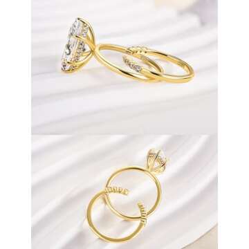 RODIFFY 3.5CT Marquise Cut Engagement Ring Set,18K Yellow Gold Plated 925 Sterling Silver Bridal Ring Set with Open Wedding band (Yellow Gold, 7)