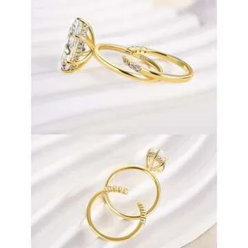 RODIFFY 3.5CT Marquise Cut Engagement Ring Set,18K Yellow Gold Plated 925 Sterling Silver Bridal Ring Set with Open Wedding band (Yellow Gold, 7)