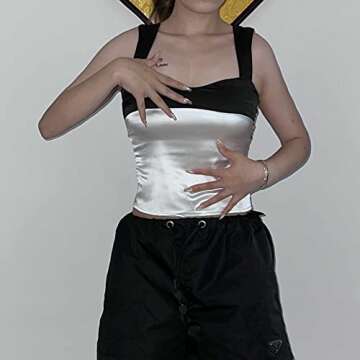 ANKOMINA Women's Satin Plunge Tube Crop Tops Sexy Y2K Sleeveless Backless Cami Vest Top Streetwear White