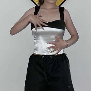 ANKOMINA Women's Satin Plunge Tube Crop Tops Sexy Y2K Sleeveless Backless Cami Vest Top Streetwear White