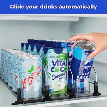 Puricon Drink Organizer for Fridge Pusher Glide, Spring Loaded Fridge Drink Dispenser, Self Pushing ...