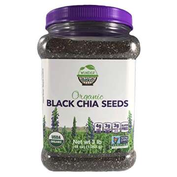 Wunder Basket Organic Chia Seeds Black, 3 LB Jar, w/Scoop - Raw, Non-GMO, Vegan