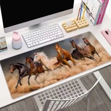 Mouse Pad Gaming, Large Mouse Pads for Desk, Keyboard Mouse Mat Desk Pad, Non-Slip Rubber Base with Stitched Edges Mousepad, 31.5x11.8 inch Horses