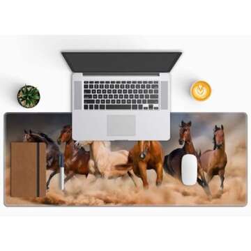 Mouse Pad Gaming, Large Mouse Pads for Desk, Keyboard Mouse Mat Desk Pad, Non-Slip Rubber Base with Stitched Edges Mousepad, 31.5x11.8 inch Horses