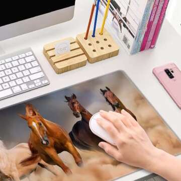 Mouse Pad Gaming, Large Mouse Pads for Desk, Keyboard Mouse Mat Desk Pad, Non-Slip Rubber Base with Stitched Edges Mousepad, 31.5x11.8 inch Horses