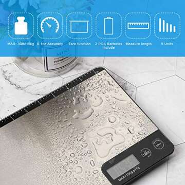 Amiloe MAX 33lb Kitchen Scale with Measure Length(8inch), Food Scales Digital Weight Grams and Oz wi...