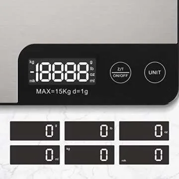 Amiloe MAX 33lb Kitchen Scale with Measure Length(8inch), Food Scales Digital Weight Grams and Oz with Shrink Hook, 6 Units, Tare Function, High Precision to 1g/0.1oz for Baking and Cooking