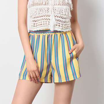 Women Cute Boxer Pajamas Shorts Striped High Waist Wide Leg Lounge Shorts Summer Casual Pj Bottoms Sleepwear Yellow