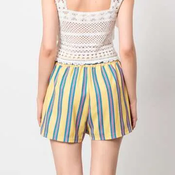 Women Cute Boxer Pajamas Shorts Striped High Waist Wide Leg Lounge Shorts Summer Casual Pj Bottoms Sleepwear Yellow