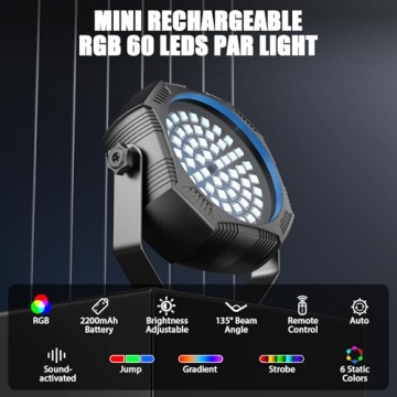 DazzlingStage Rechargeable Strobe Lights - 60 LED RGB Mini Stage Lights
