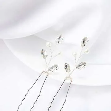 Syhood Bridal Hair Pins - 6 Piece Pearl and Crystal Set
