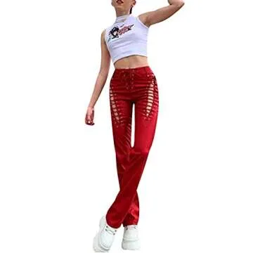 Trendy Faux Leather High Waisted Straight Pants for Women
