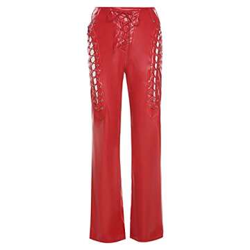 Trendy Faux Leather High Waisted Straight Pants for Women