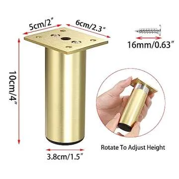 Sumnacon 4PCS Aluminium Alloy Furniture Legs - Round Adjustable Sofa Legs Furniture Cabinet Legs, 4 Inch Funiture Feet for Cabinet Desk Table Chair Sofa Bed, Gold