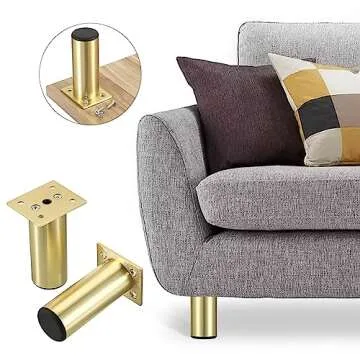 Sumnacon 4PCS Aluminium Alloy Furniture Legs - Round Adjustable Sofa Legs Furniture Cabinet Legs, 4 Inch Funiture Feet for Cabinet Desk Table Chair Sofa Bed, Gold