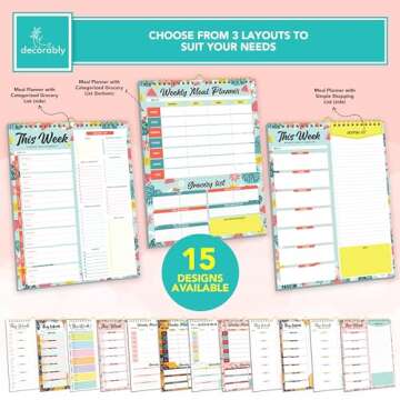 Decorably 52 Sheets Watermelon Undated Weekly Meal Planner with Grocery List, 8.5x11in Spring-Bound ...