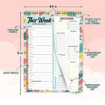 Decorably 52 Sheets Watermelon Undated Weekly Meal Planner with Grocery List, 8.5x11in Spring-Bound Magnetic Meal Notepad