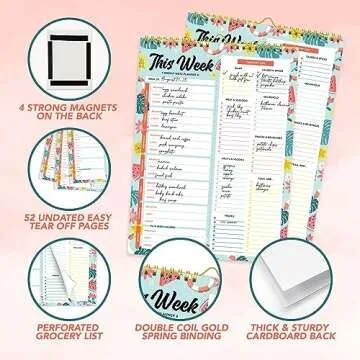 Decorably 52 Sheets Watermelon Undated Weekly Meal Planner with Grocery List, 8.5x11in Spring-Bound Magnetic Meal Notepad