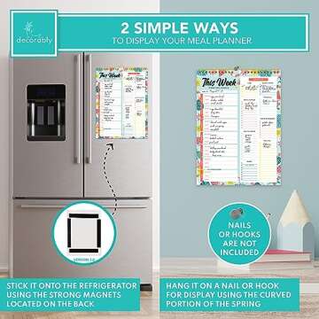 Decorably 52 Sheets Watermelon Undated Weekly Meal Planner with Grocery List, 8.5x11in Spring-Bound Magnetic Meal Notepad
