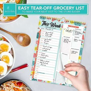 Decorably 52 Sheets Watermelon Undated Weekly Meal Planner with Grocery List, 8.5x11in Spring-Bound Magnetic Meal Notepad