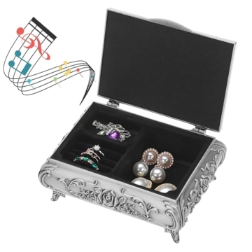 ELLDOO Vintage Music Box, Silver Metal Musical Jewelry Box Keepsake Box, Small Trinket Jewelry Stora...
