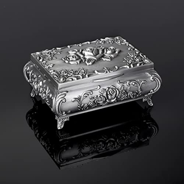 ELLDOO Vintage Music Box, Silver Metal Musical Jewelry Box Keepsake Box, Small Trinket Jewelry Storage Box Gift for Girl Women (Tune: You are My Sunshine)