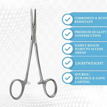 Mosquito Hemostat Locking Forceps 5" Straight with Full Serrated Jaws Ideal for Clamping, Fishing, Firefighters Nurses Doctors + More (Silver)