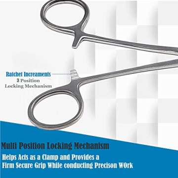 Mosquito Hemostat Locking Forceps 5" Straight with Full Serrated Jaws Ideal for Clamping, Fishing, Firefighters Nurses Doctors + More (Silver)